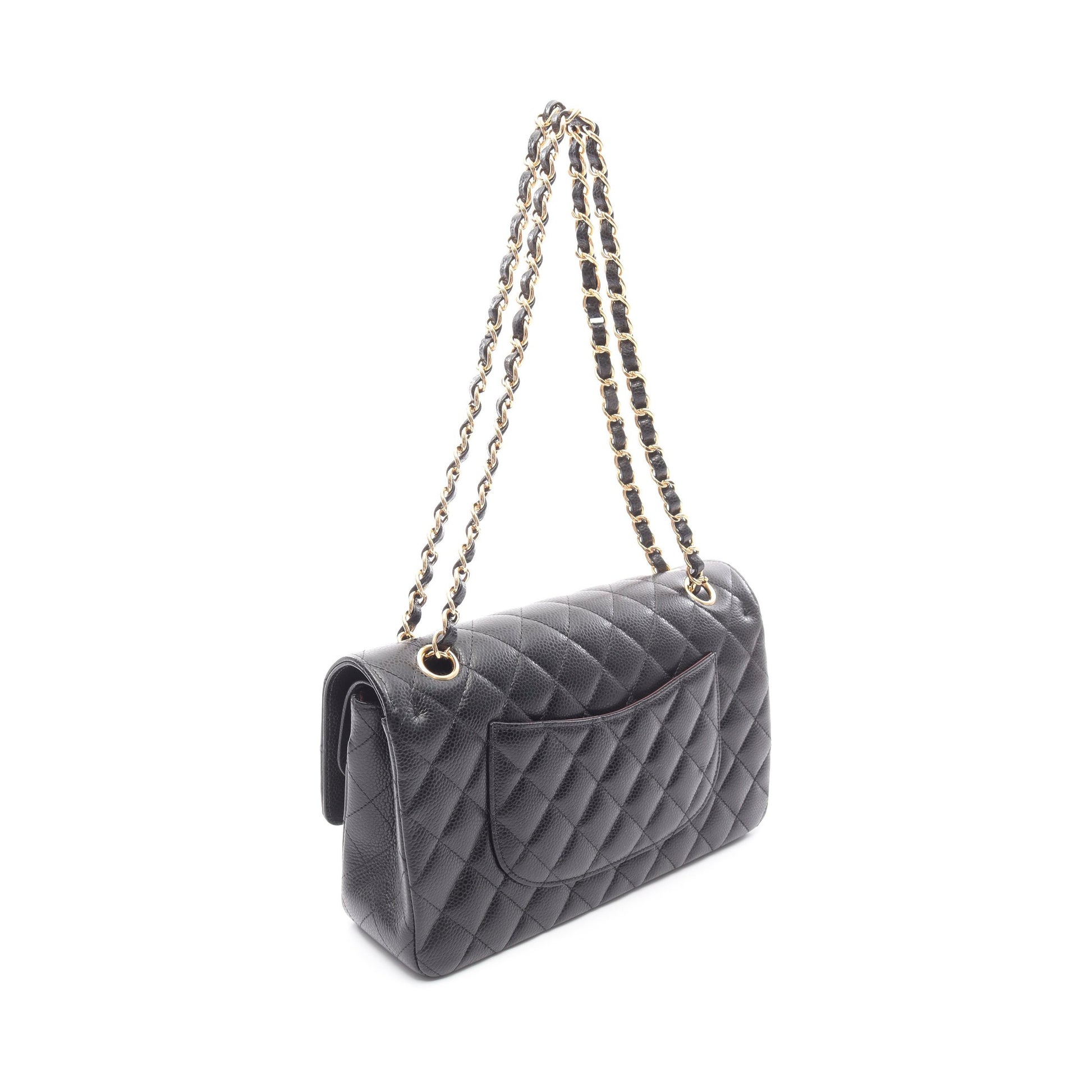 マトラッセ Wフラップ Wチェーンショルダーバッグ キャビアスキン ブラック ゴールド金具 シャネル バッグ CHANEL