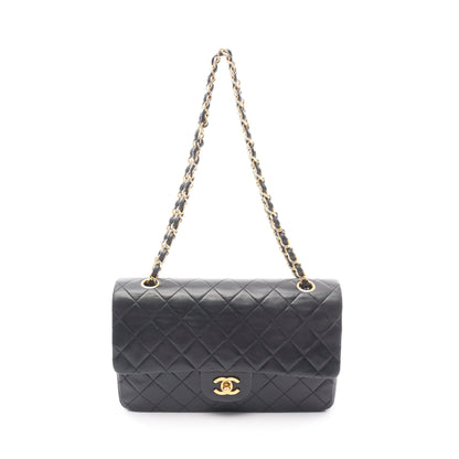 マトラッセ Wフラップ Wチェーンショルダーバッグ ラムスキン ブラック ゴールド金具 ヴィンテージ シャネル バッグ CHANEL