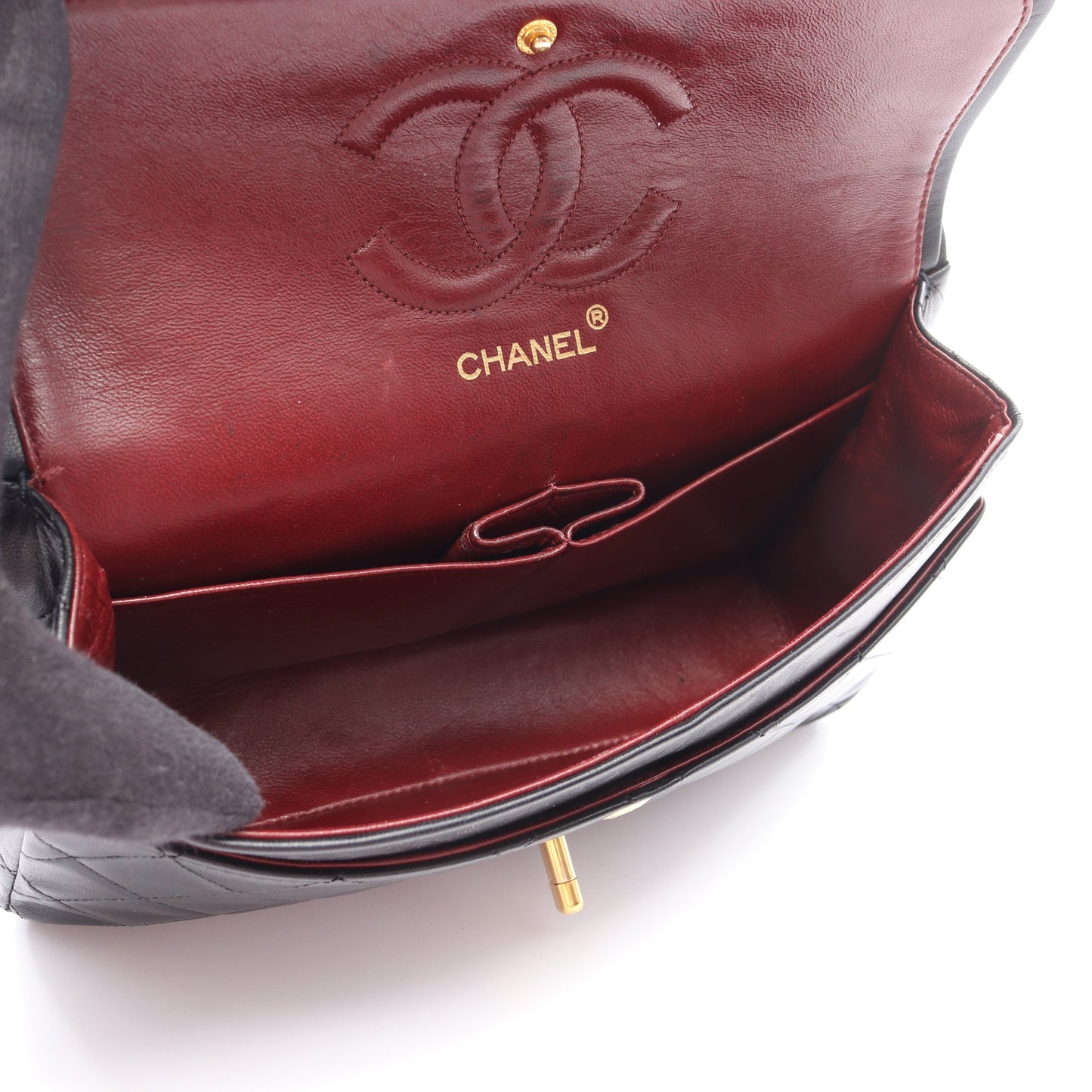 マトラッセ Wフラップ Wチェーンショルダーバッグ ラムスキン ブラック ゴールド金具 ヴィンテージ シャネル バッグ CHANEL
