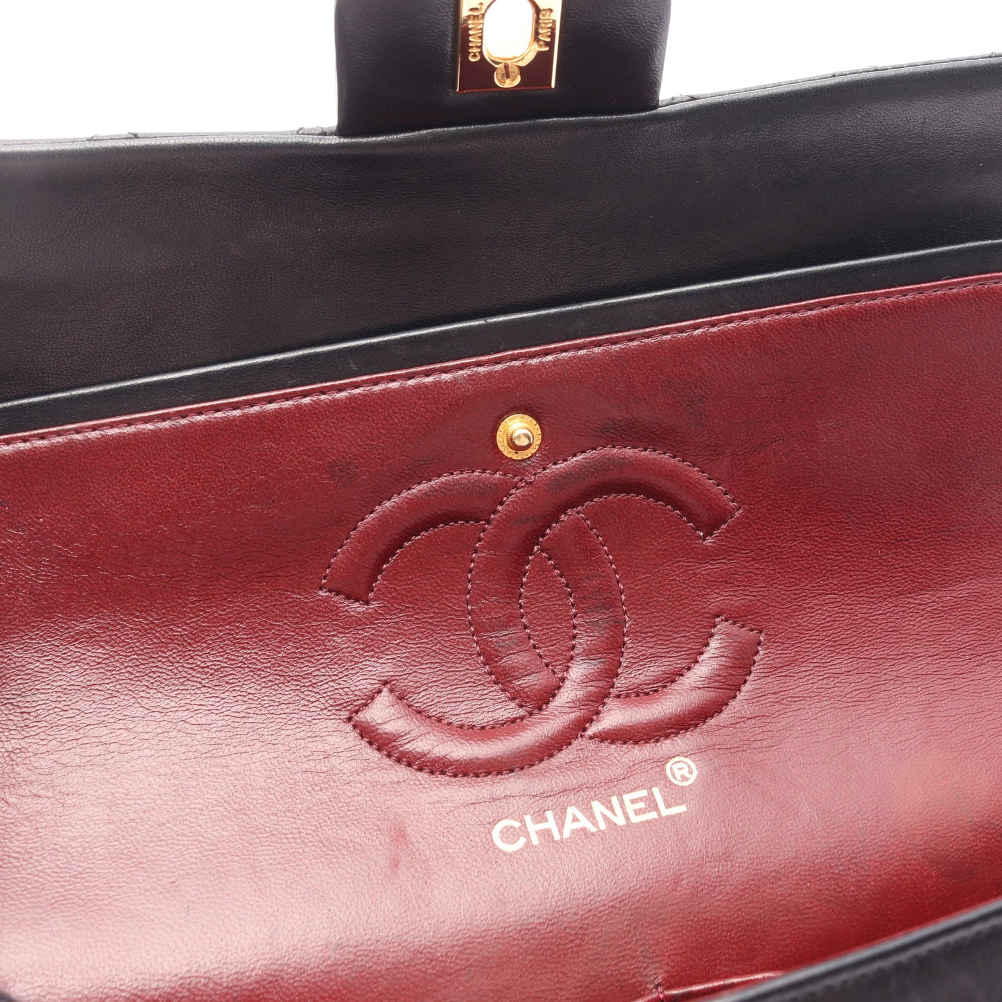 マトラッセ Wフラップ Wチェーンショルダーバッグ ラムスキン ブラック ゴールド金具 ヴィンテージ シャネル バッグ CHANEL