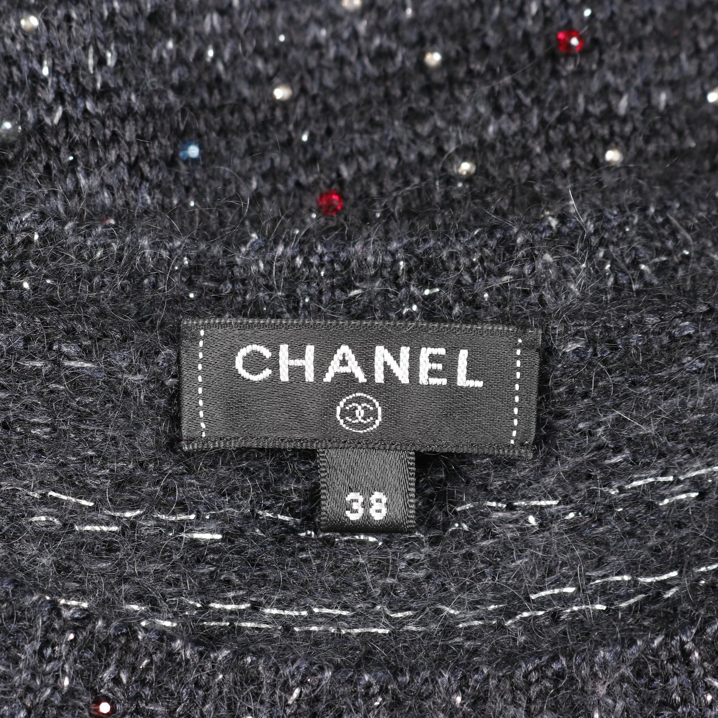 ニットワンピース シルク モヘヤ ダークグレー ブラック マルチカラー ラインストーン シャネル ワンピース CHANEL