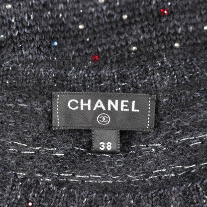 ニットワンピース シルク モヘヤ ダークグレー ブラック マルチカラー ラインストーン シャネル ワンピース CHANEL