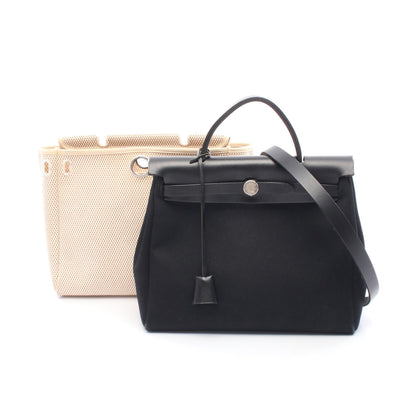 エールバッグPM ハンドバッグ トワルオフィシエ レザー ブラック シルバー金具 □F刻印 エルメス バッグ HERMES