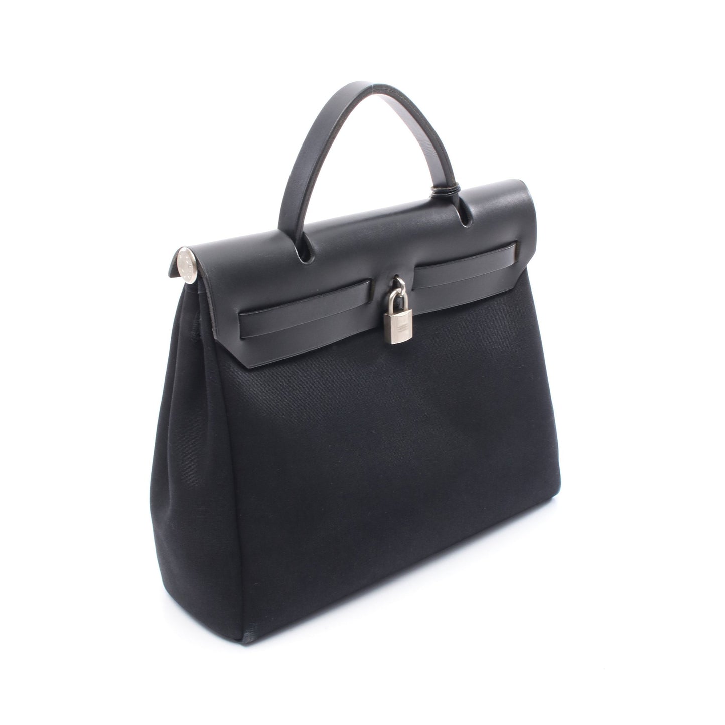 エールバッグPM ハンドバッグ トワルオフィシエ レザー ブラック シルバー金具 □F刻印 エルメス バッグ HERMES