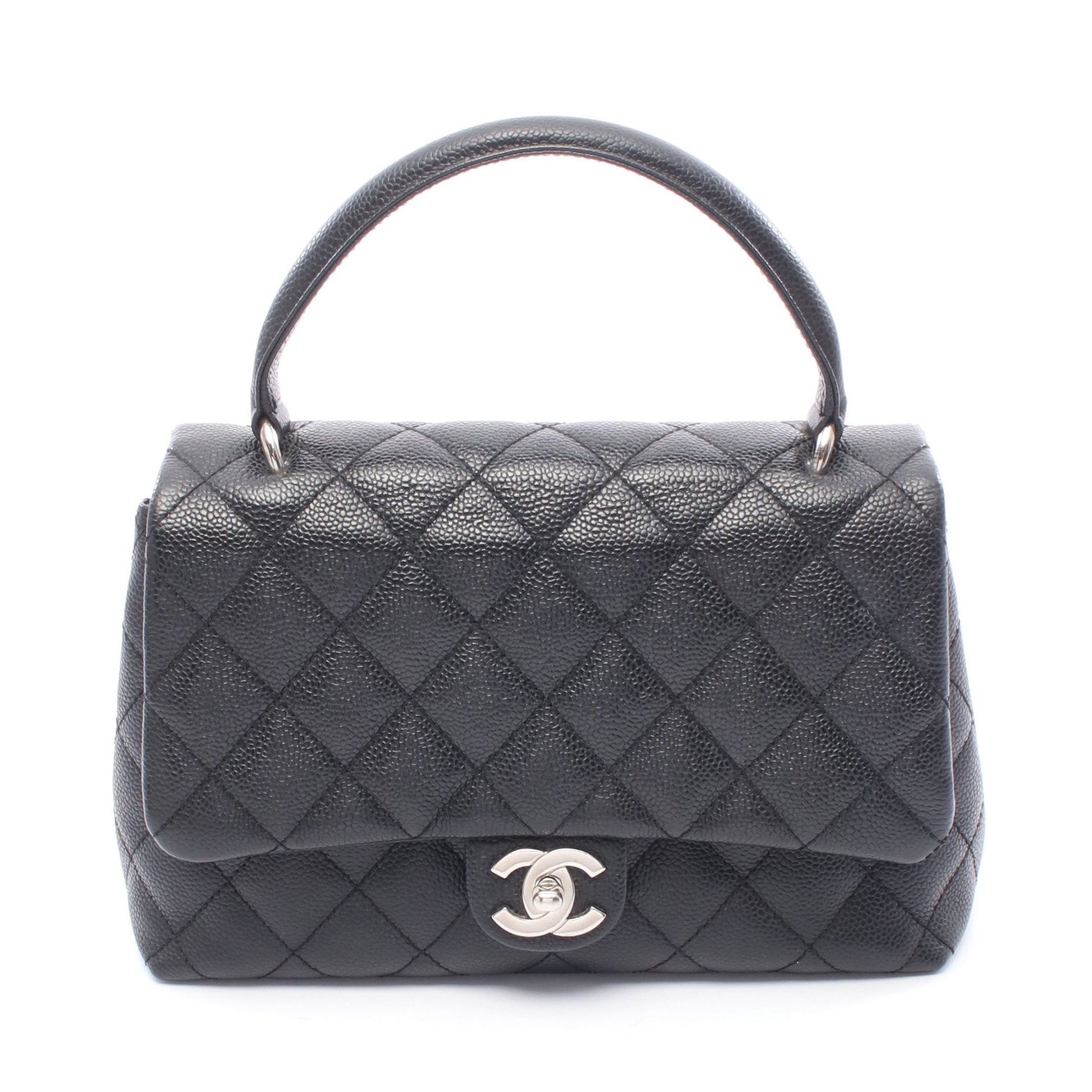 マトラッセ ハンドバッグ キャビアスキン ブラック シルバー金具 シャネル バッグ CHANEL