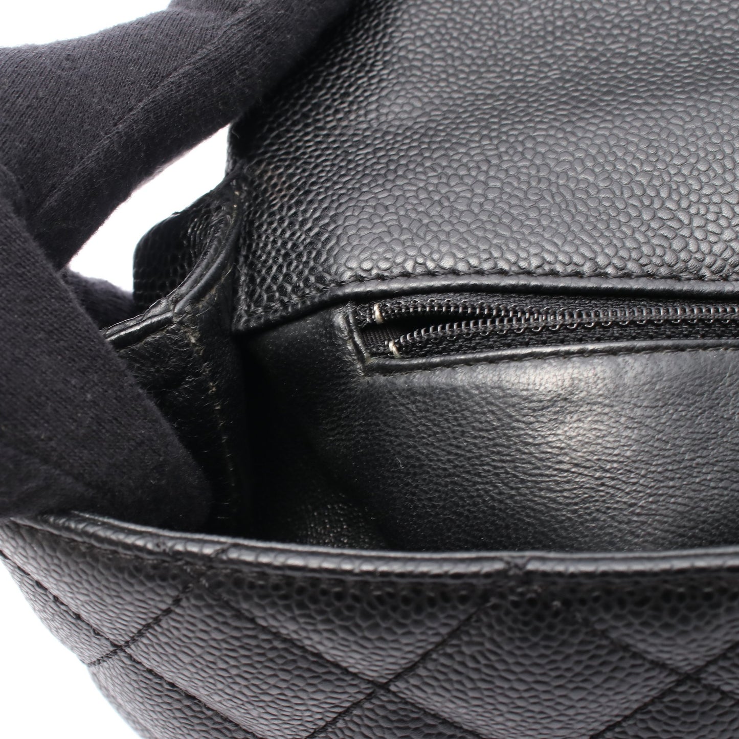 マトラッセ ハンドバッグ キャビアスキン ブラック シルバー金具 シャネル バッグ CHANEL
