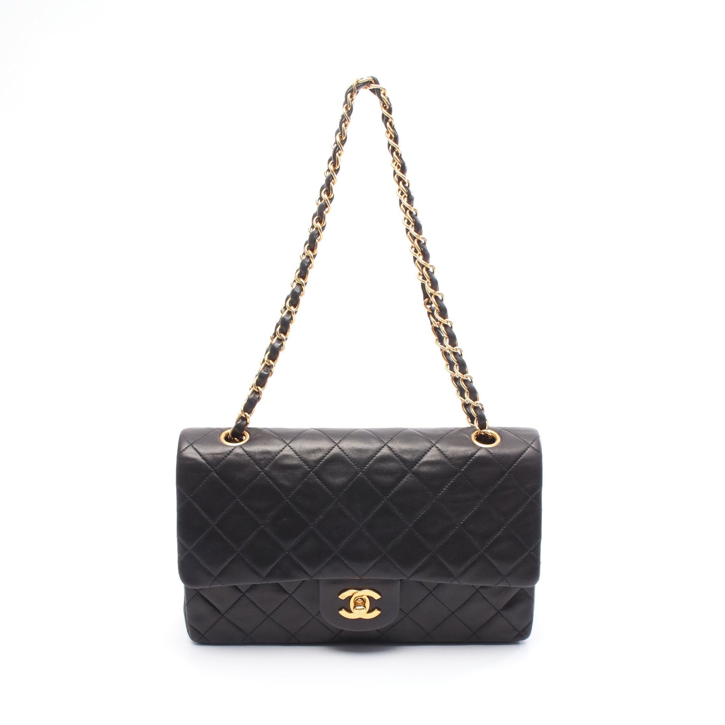 マトラッセ Wフラップ Wチェーンショルダーバッグ ラムスキン ブラック ゴールド金具 シャネル バッグ CHANEL
