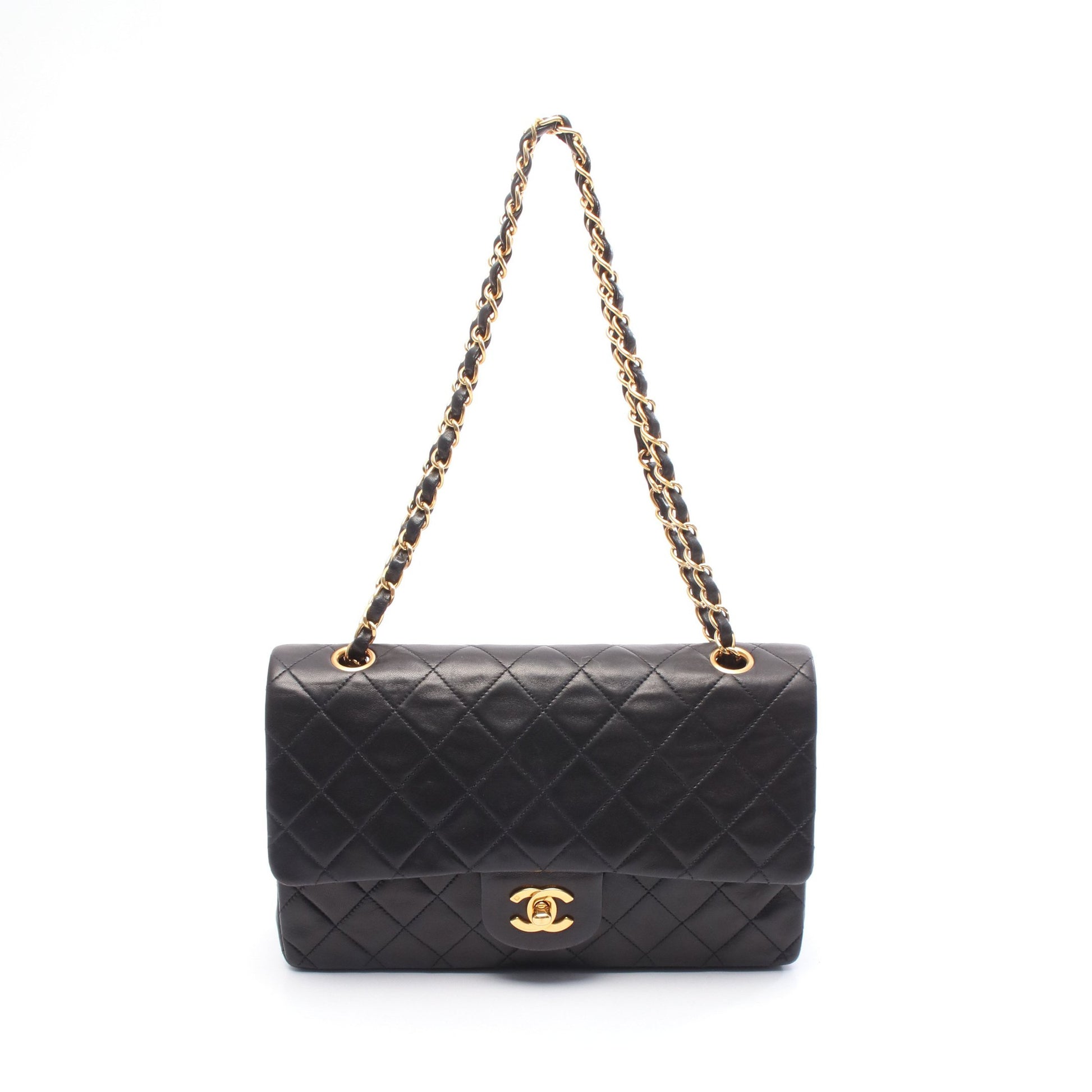 マトラッセ Wフラップ Wチェーンショルダーバッグ ラムスキン ブラック ゴールド金具 シャネル バッグ CHANEL