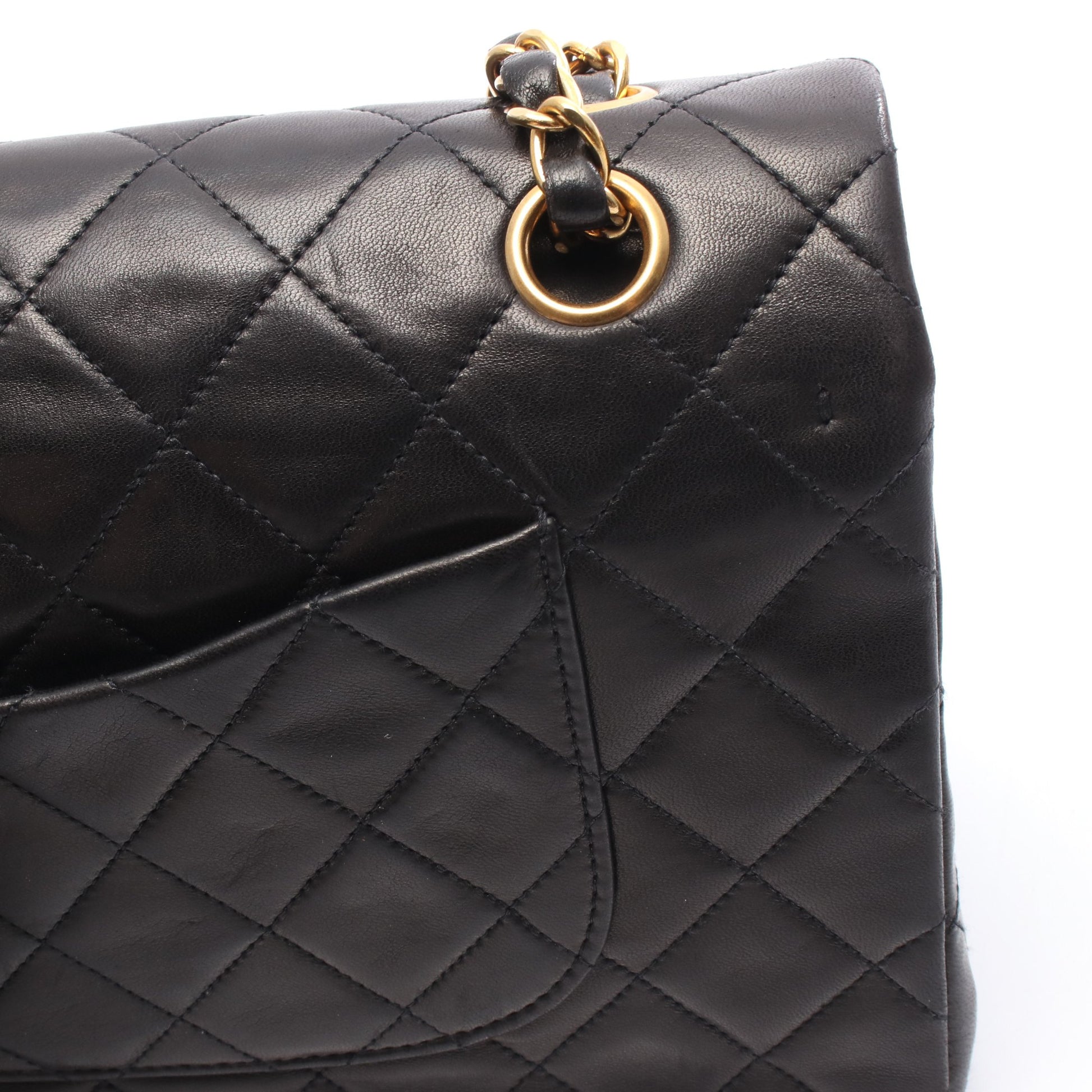 マトラッセ Wフラップ Wチェーンショルダーバッグ ラムスキン ブラック ゴールド金具 シャネル バッグ CHANEL