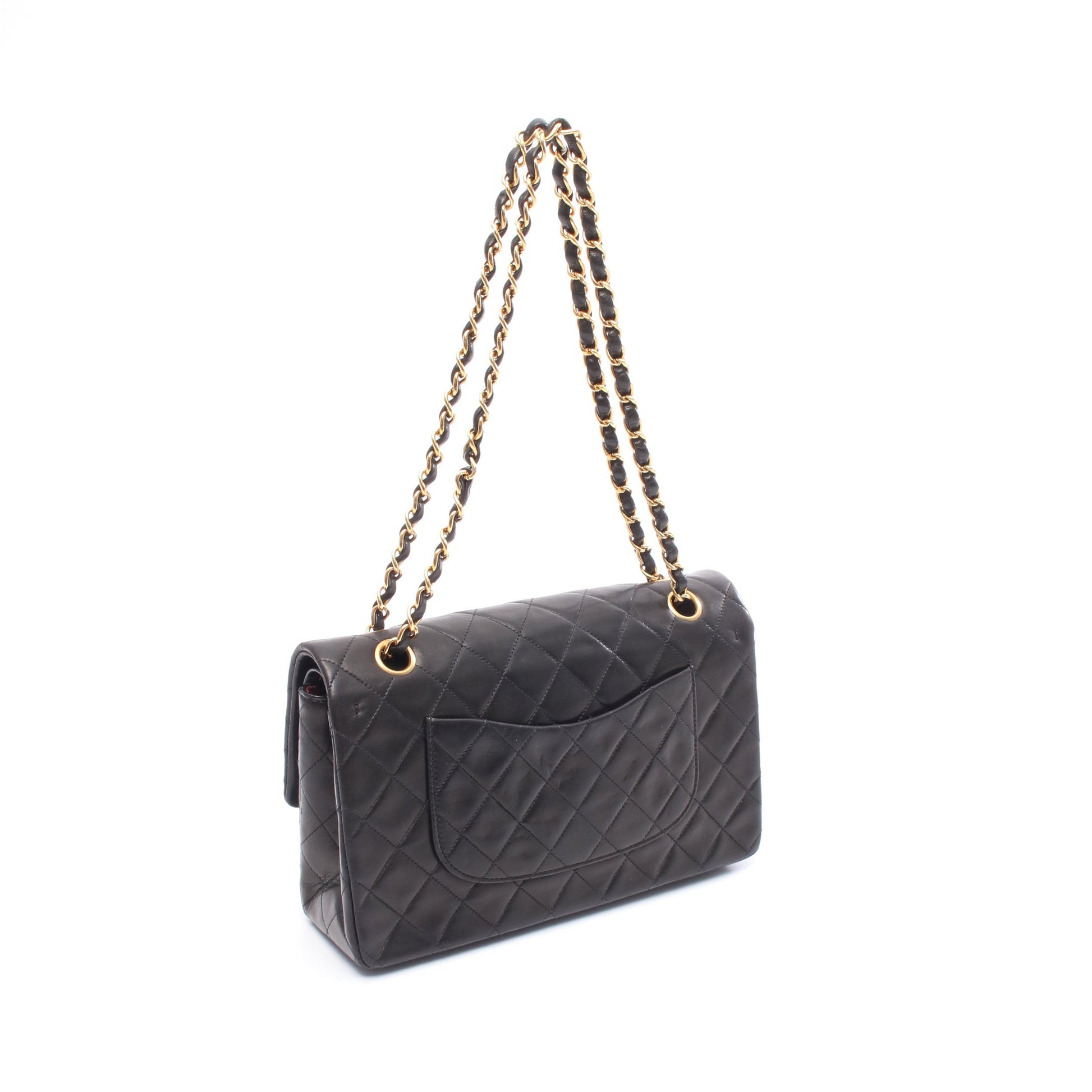 マトラッセ Wフラップ Wチェーンショルダーバッグ ラムスキン ブラック ゴールド金具 シャネル バッグ CHANEL