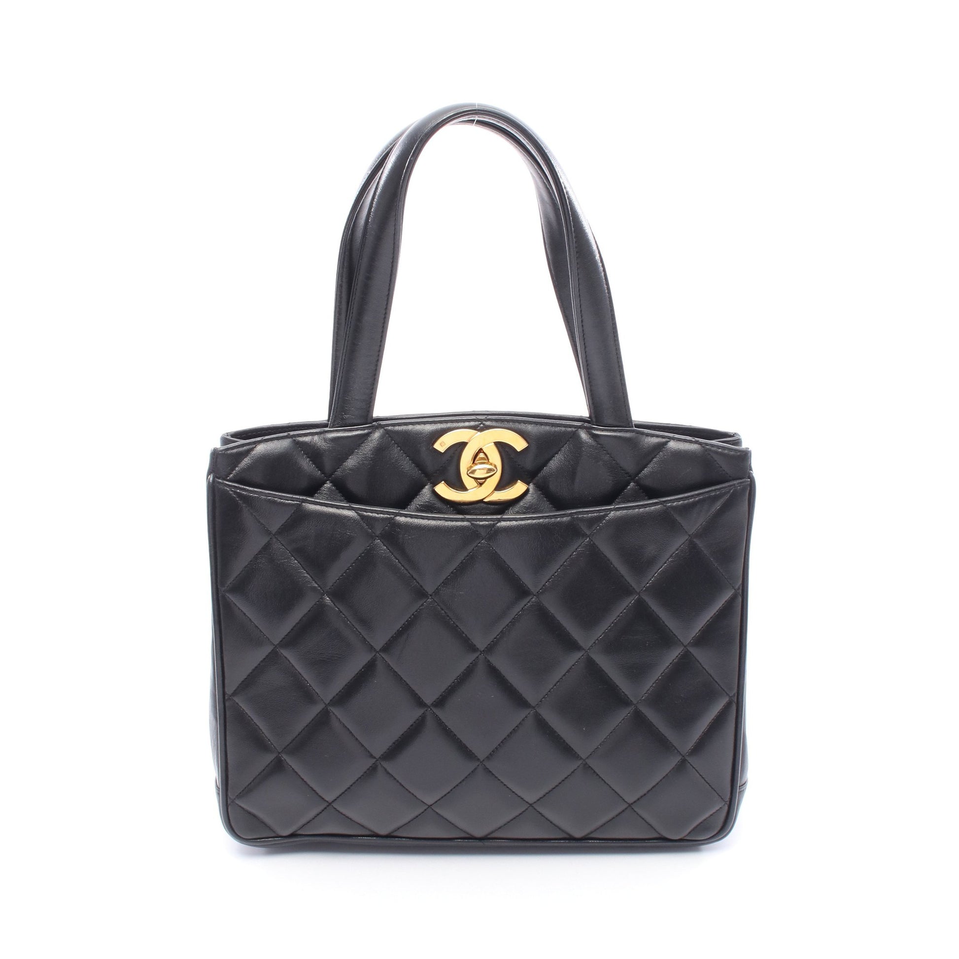 デカココマーク マトラッセ ハンドバッグ トートバッグ ラムスキン ブラック ゴールド金具 シャネル バッグ CHANEL