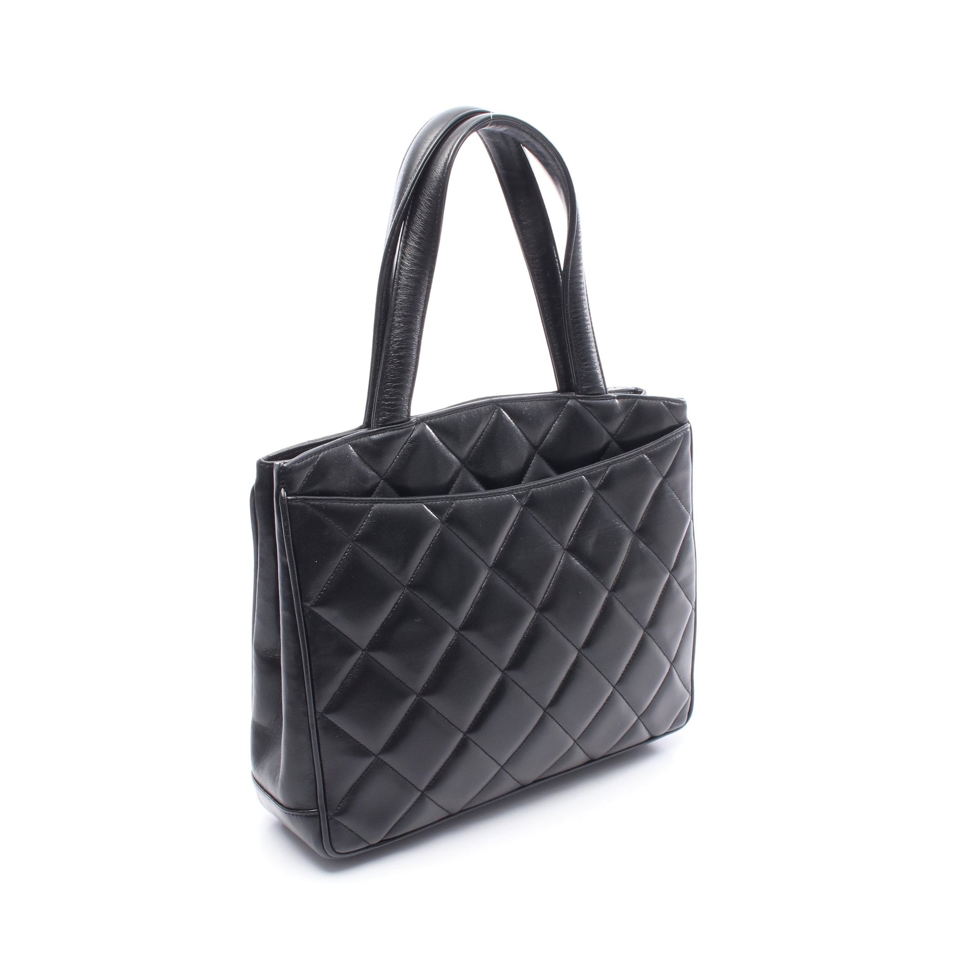 デカココマーク マトラッセ ハンドバッグ トートバッグ ラムスキン ブラック ゴールド金具 シャネル バッグ CHANEL