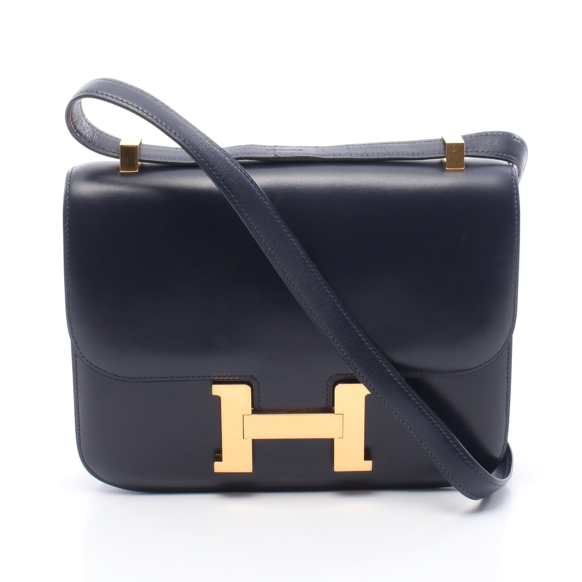 コンスタンス23 ブルーインディゴ ショルダーバッグ ボックスカーフ ネイビー ゴールド金具 ○H刻印 エルメス バッグ HERMES