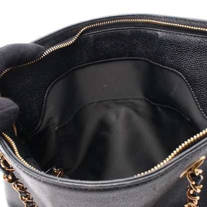ロゴ チェーンショルダーバッグ キャビアスキン ブラック ゴールド金具 シャネル バッグ CHANEL