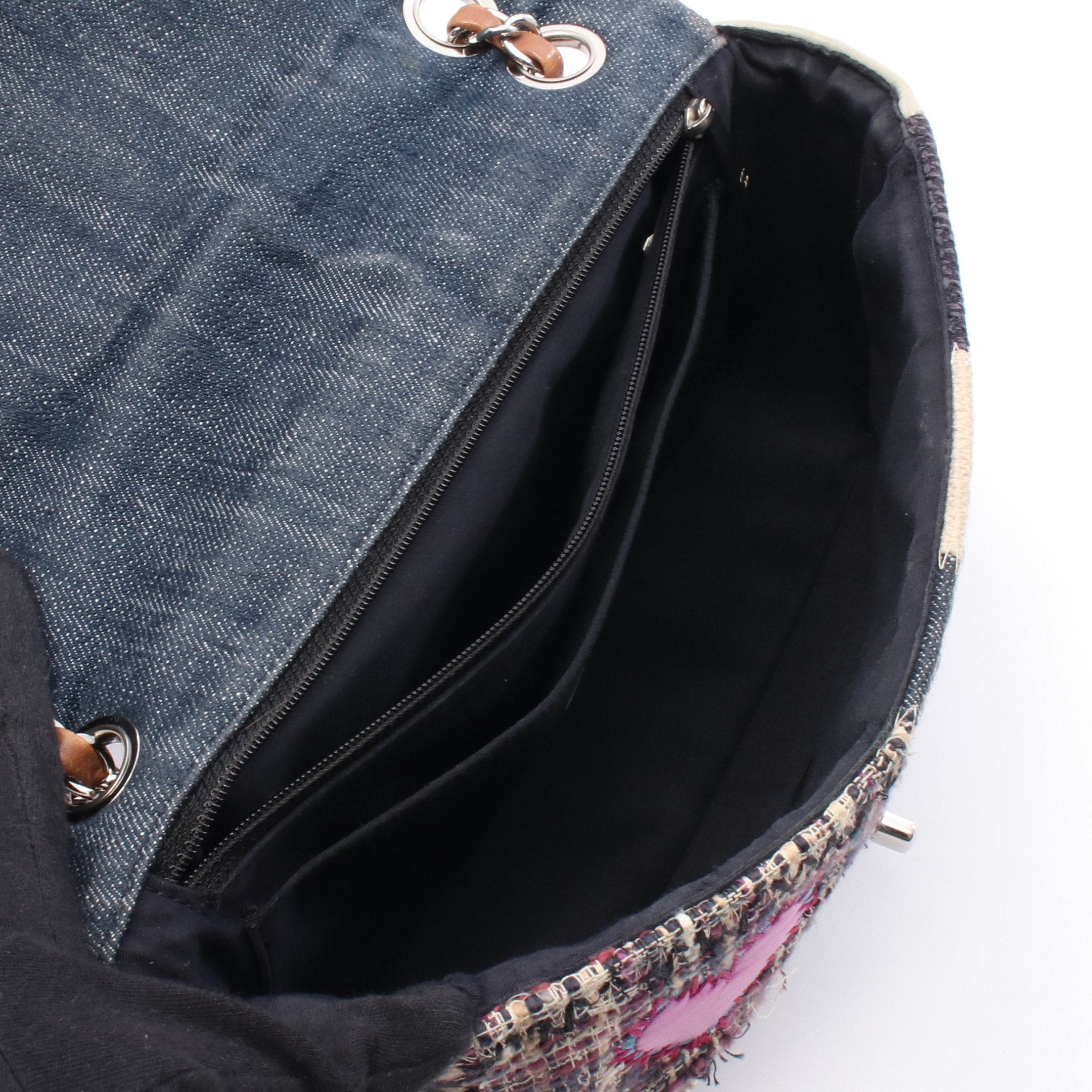 FLAP BAG PATCH Wチェーンショルダーバッグ デニム ツイード レザー