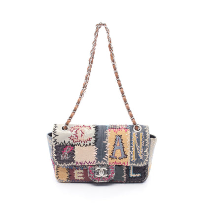 FLAP BAG PATCH Wチェーンショルダーバッグ デニム ツイード レザー ブルー マルチカラー シルバー金具 シャネル バッグ CHANEL