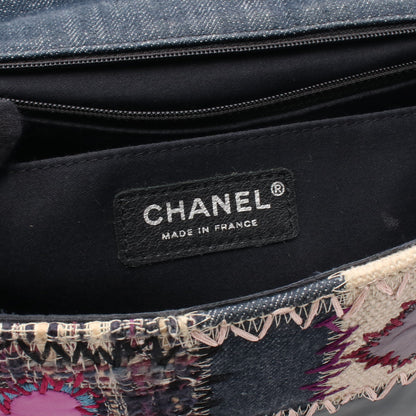 FLAP BAG PATCH Wチェーンショルダーバッグ デニム ツイード レザー ブルー マルチカラー シルバー金具 シャネル バッグ CHANEL