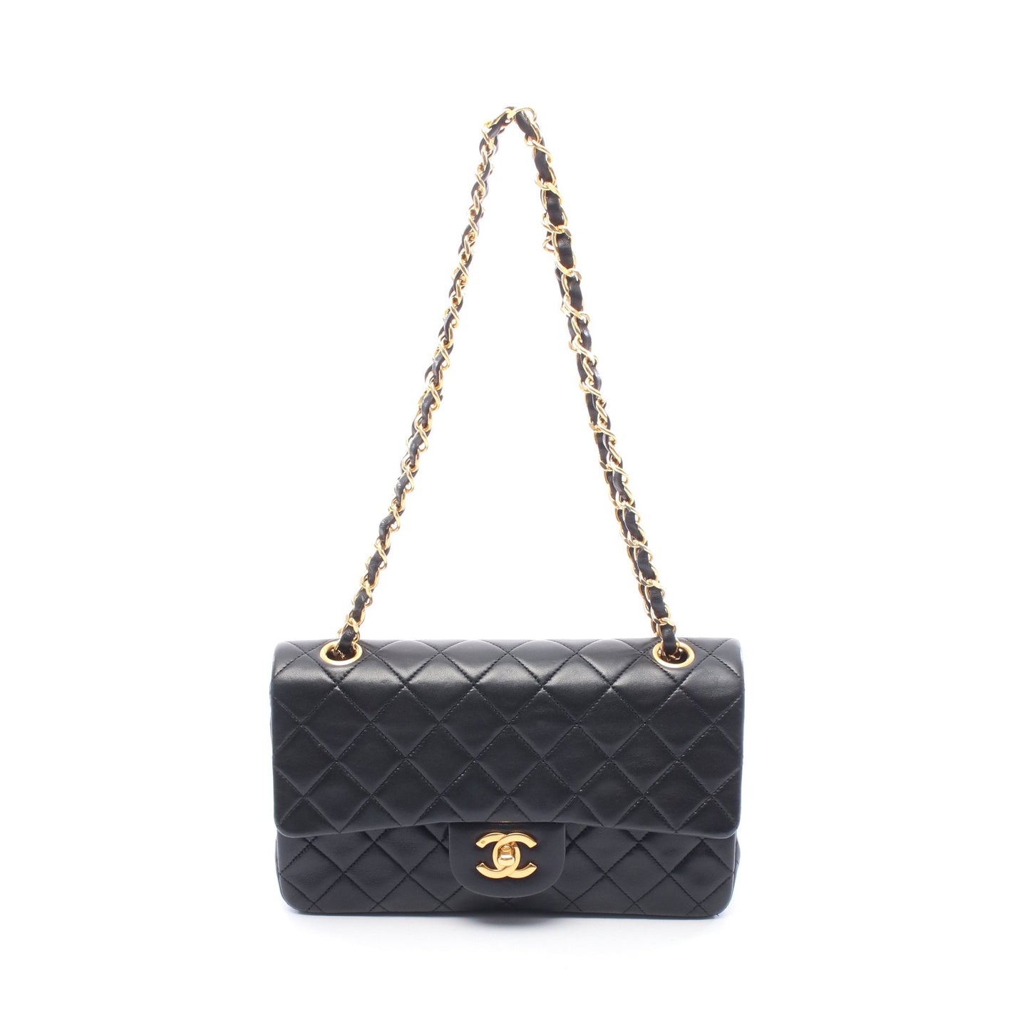 マトラッセ Wフラップ Wチェーンショルダーバッグ ラムスキン ブラック ゴールド金具 シャネル バッグ CHANEL