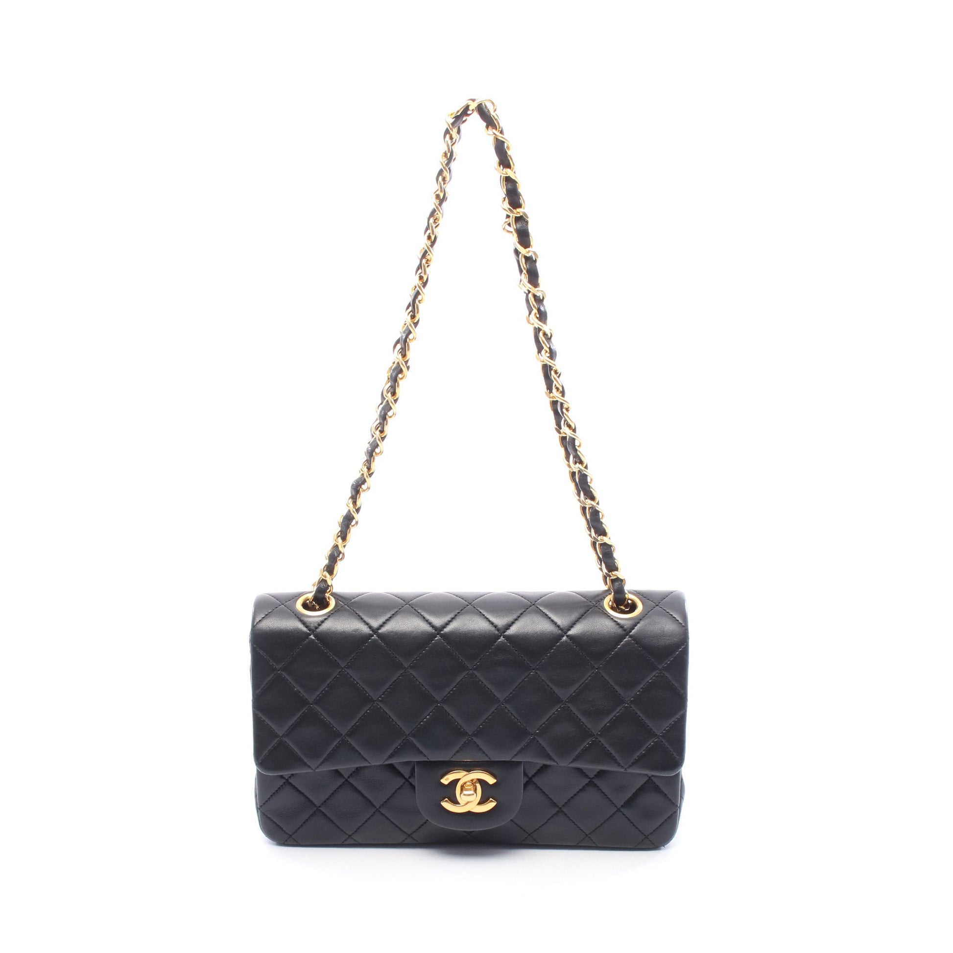 マトラッセ Wフラップ Wチェーンショルダーバッグ ラムスキン ブラック ゴールド金具 シャネル バッグ CHANEL