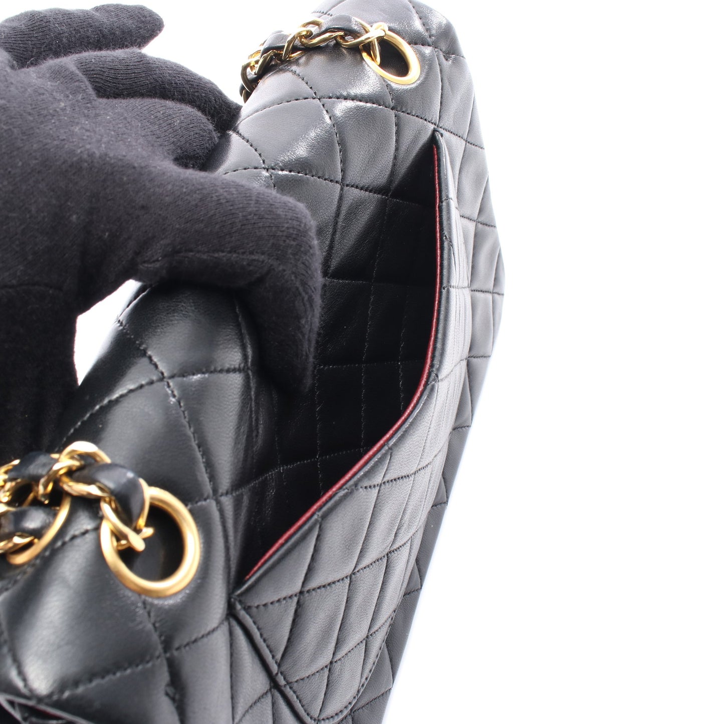 マトラッセ Wフラップ Wチェーンショルダーバッグ ラムスキン ブラック ゴールド金具 シャネル バッグ CHANEL