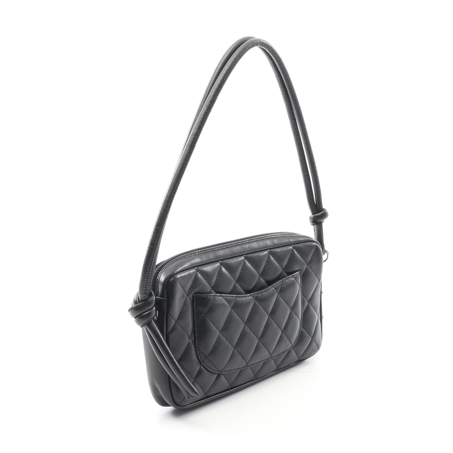 カンボンライン アクセサリーポーチ ハンドバッグ レザー エナメルレザー ブラック シルバー金具 シャネル バッグ CHANEL
