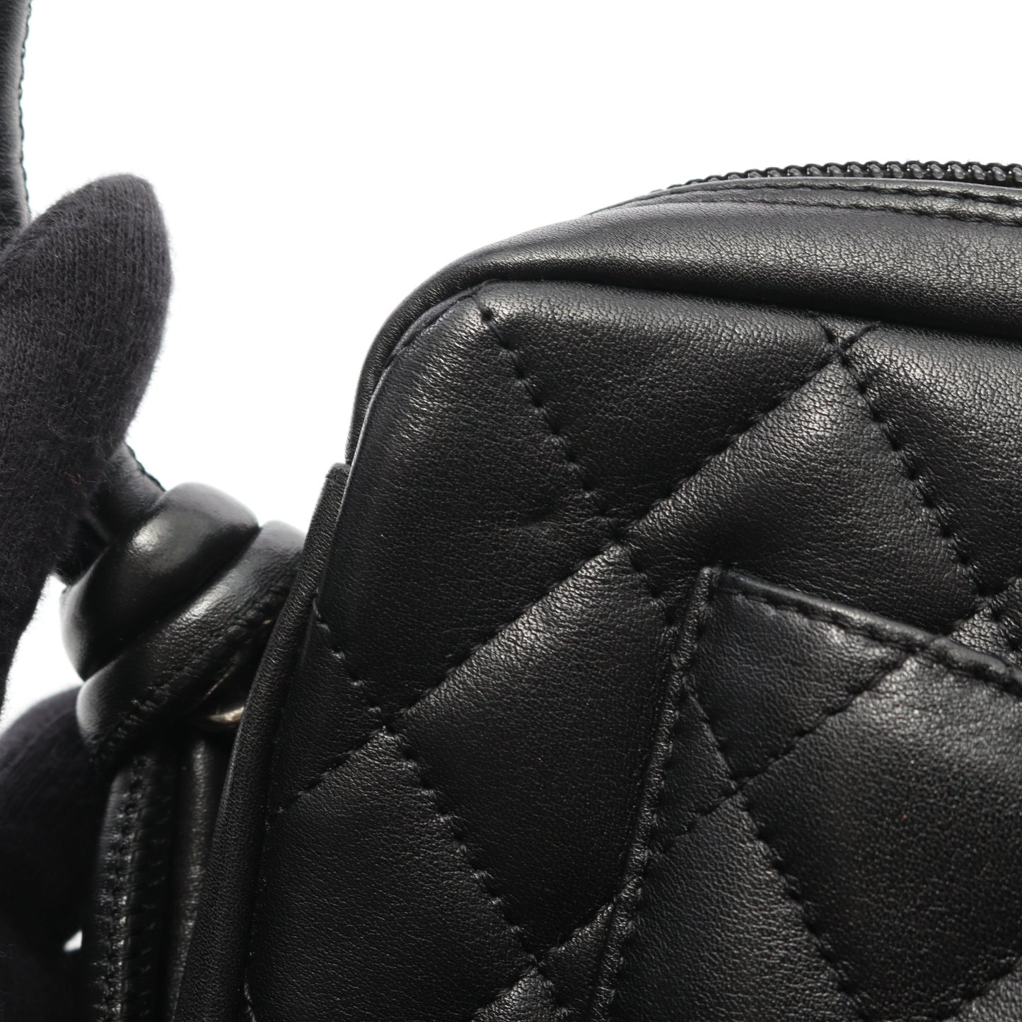 カンボンライン アクセサリーポーチ ハンドバッグ レザー エナメルレザー ブラック シルバー金具 シャネル バッグ CHANEL