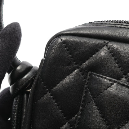 カンボンライン アクセサリーポーチ ハンドバッグ レザー エナメルレザー ブラック シルバー金具 シャネル バッグ CHANEL