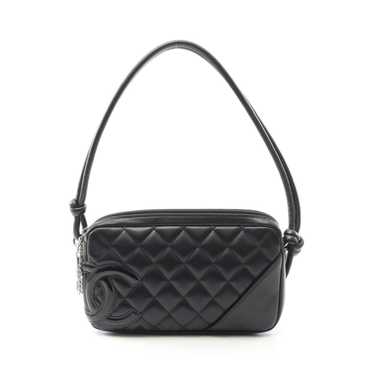 カンボンライン アクセサリーポーチ ハンドバッグ レザー エナメルレザー ブラック シルバー金具 シャネル バッグ CHANEL