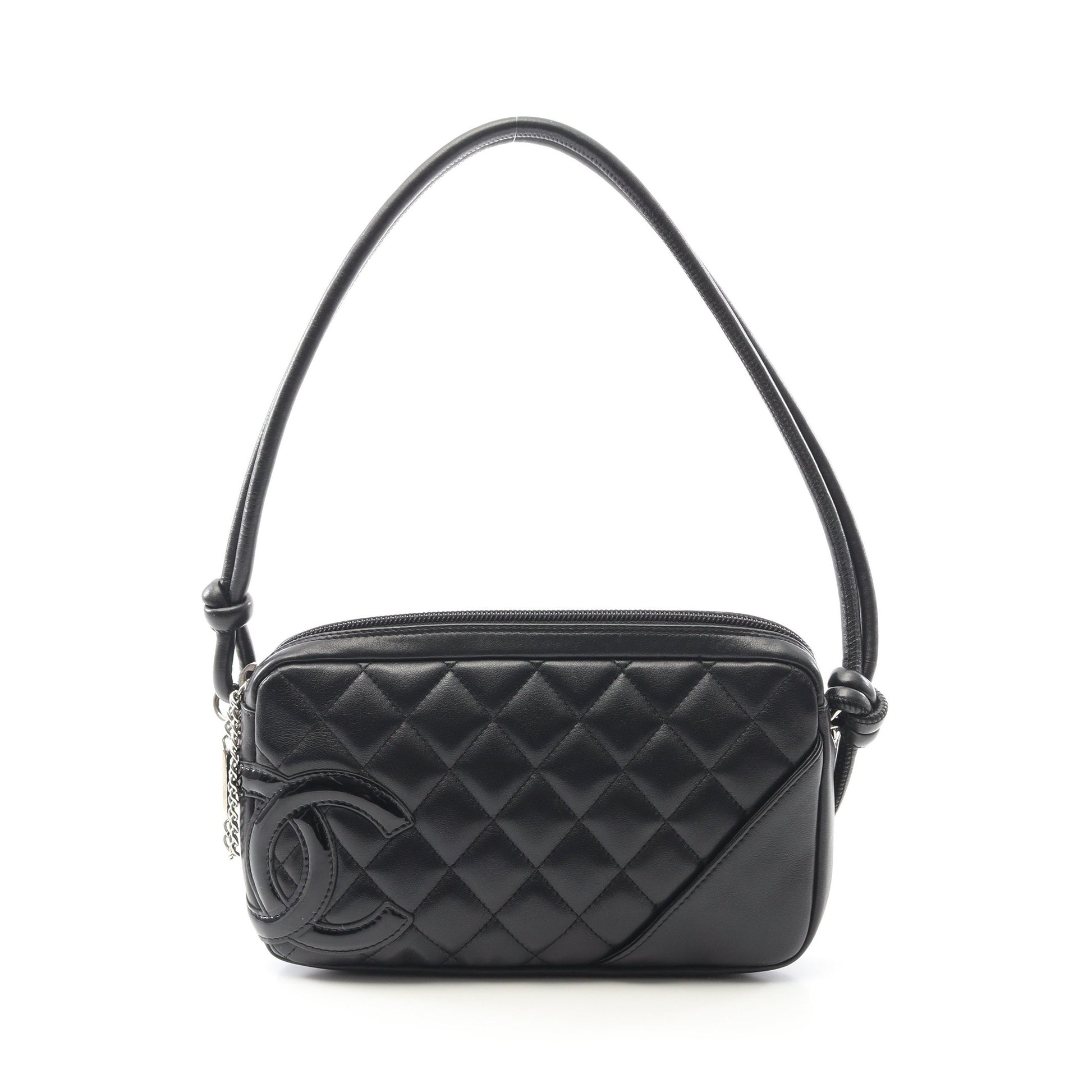 カンボンライン アクセサリーポーチ ハンドバッグ レザー エナメルレザー ブラック シルバー金具 シャネル バッグ CHANEL