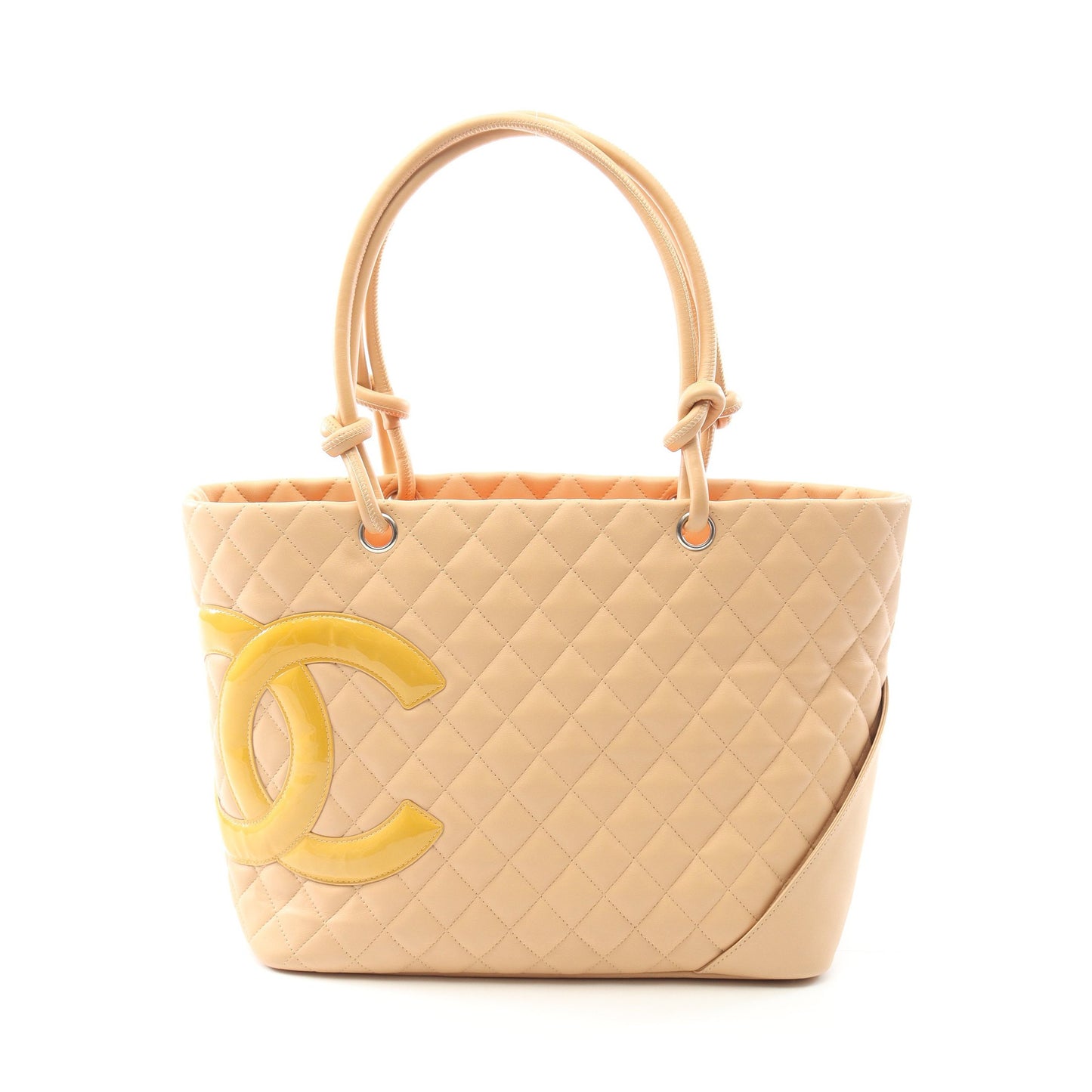 カンボンライン ラージ ショルダーバッグ トートバッグ レザー エナメルレザー ベージュ シルバー金具 シャネル バッグ CHANEL