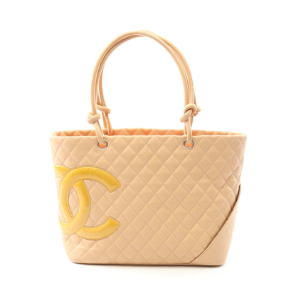 カンボンライン ラージ ショルダーバッグ トートバッグ レザー エナメルレザー ベージュ シルバー金具 シャネル バッグ CHANEL
