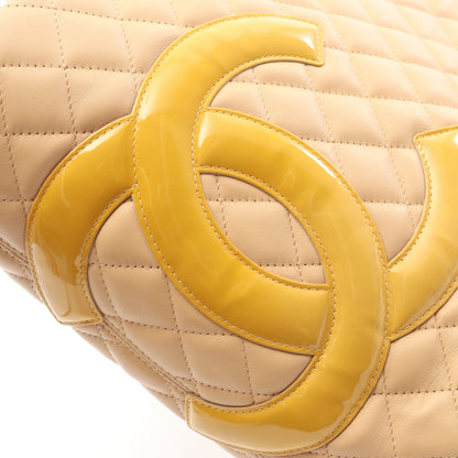 カンボンライン ラージ ショルダーバッグ トートバッグ レザー エナメルレザー ベージュ シルバー金具 シャネル バッグ CHANEL
