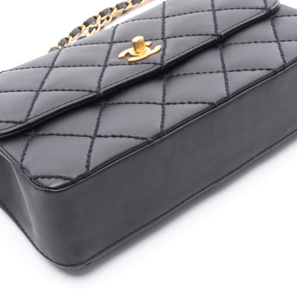 ワイルドステッチ Wチェーンショルダーバッグ レザー ブラック ゴールド金具 シャネル バッグ CHANEL