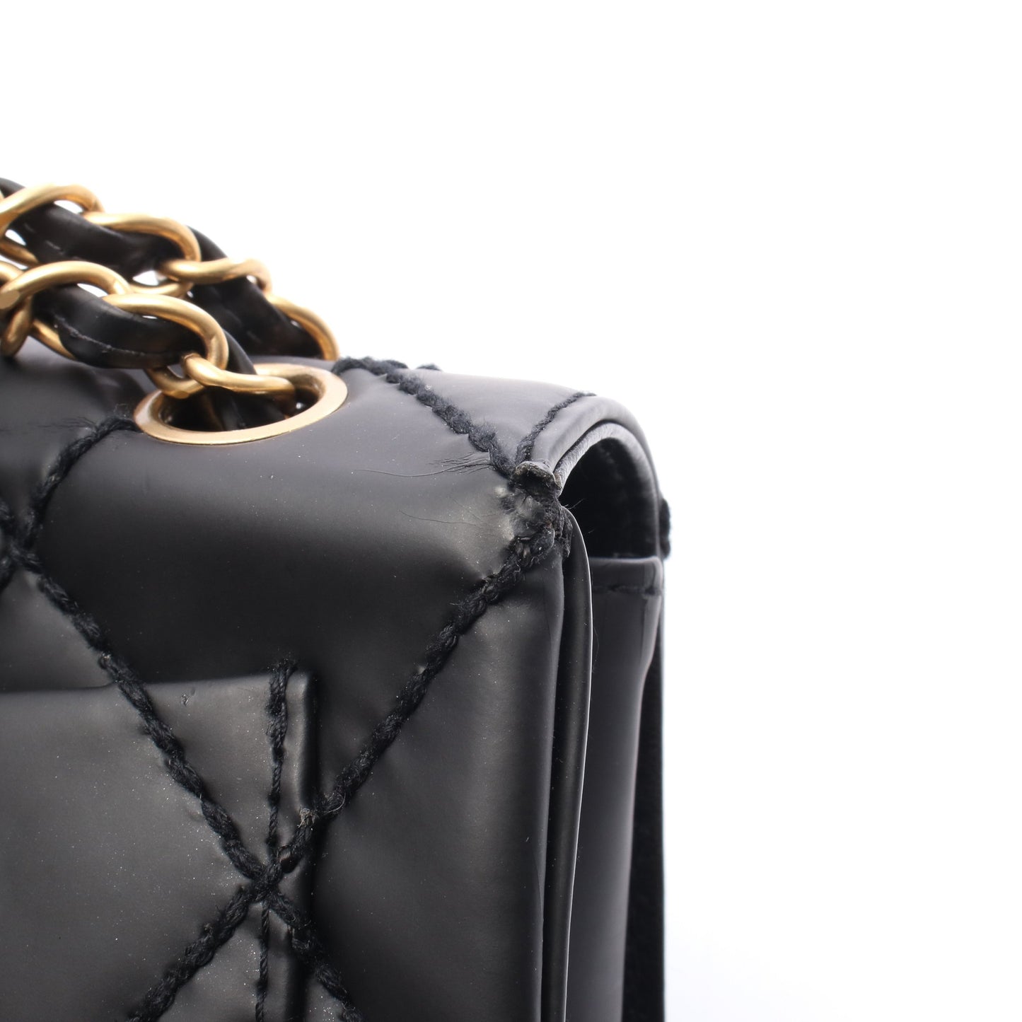 ワイルドステッチ Wチェーンショルダーバッグ レザー ブラック ゴールド金具 シャネル バッグ CHANEL
