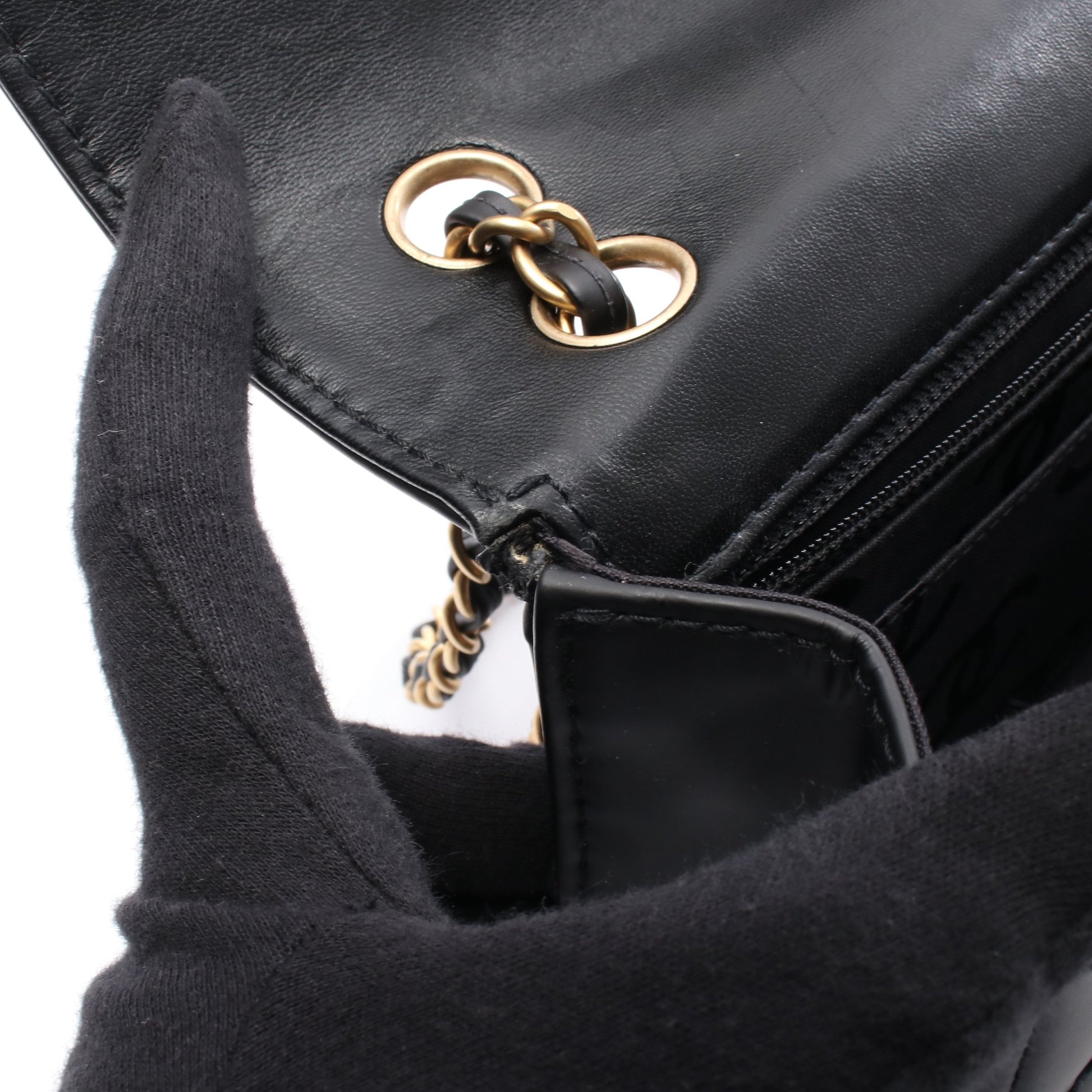 ワイルドステッチ Wチェーンショルダーバッグ レザー ブラック ゴールド金具 シャネル バッグ CHANEL