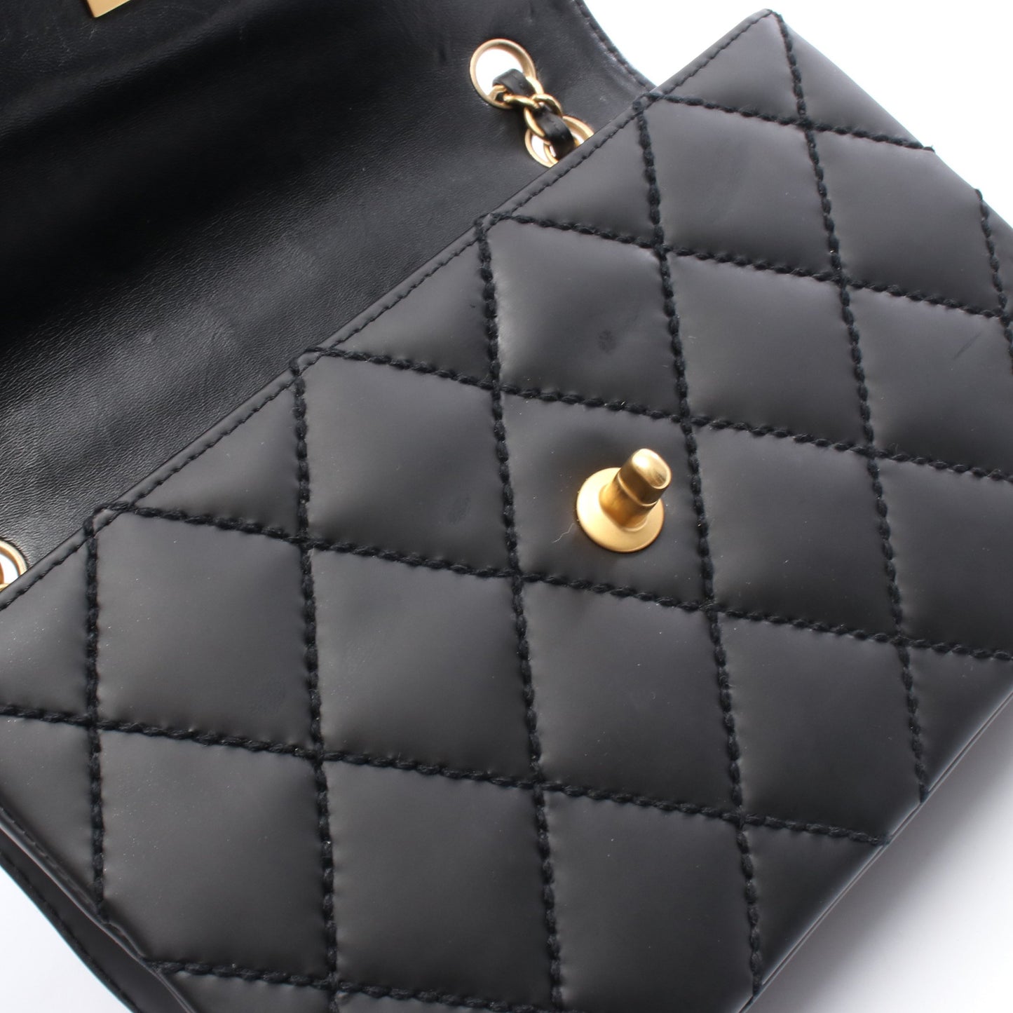 ワイルドステッチ Wチェーンショルダーバッグ レザー ブラック ゴールド金具 シャネル バッグ CHANEL