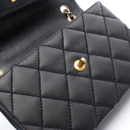ワイルドステッチ Wチェーンショルダーバッグ レザー ブラック ゴールド金具 シャネル バッグ CHANEL