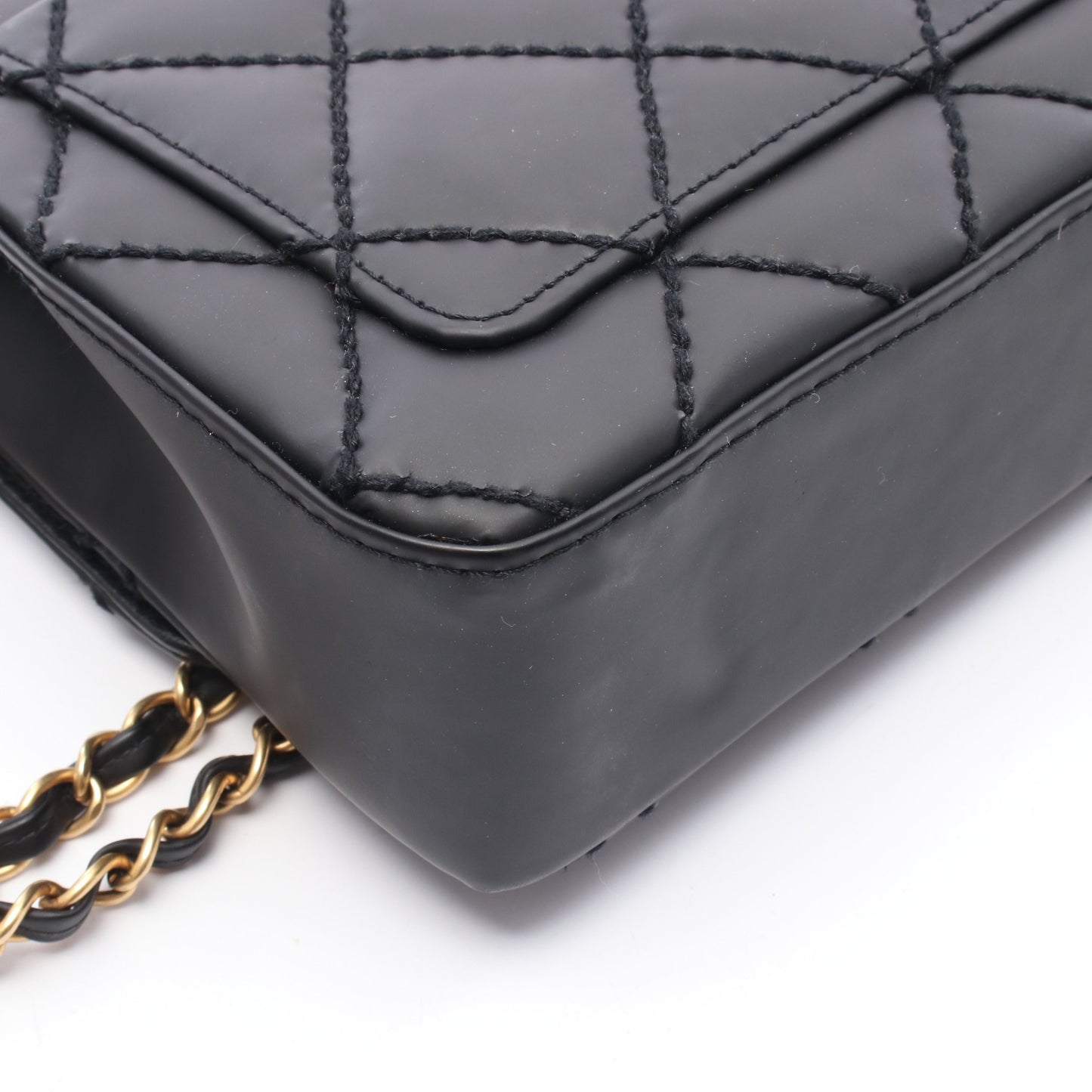ワイルドステッチ Wチェーンショルダーバッグ レザー ブラック ゴールド金具 シャネル バッグ CHANEL