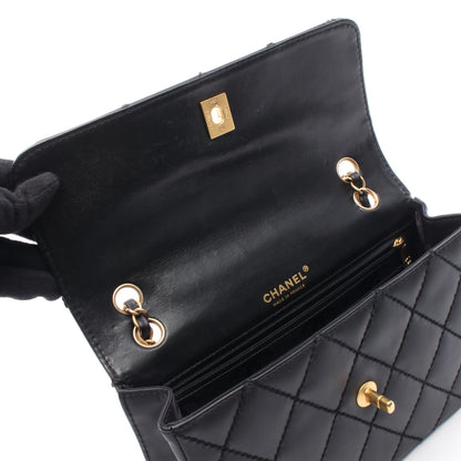 ワイルドステッチ Wチェーンショルダーバッグ レザー ブラック ゴールド金具 シャネル バッグ CHANEL