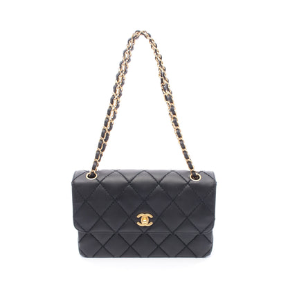 ワイルドステッチ Wチェーンショルダーバッグ レザー ブラック ゴールド金具 シャネル バッグ CHANEL
