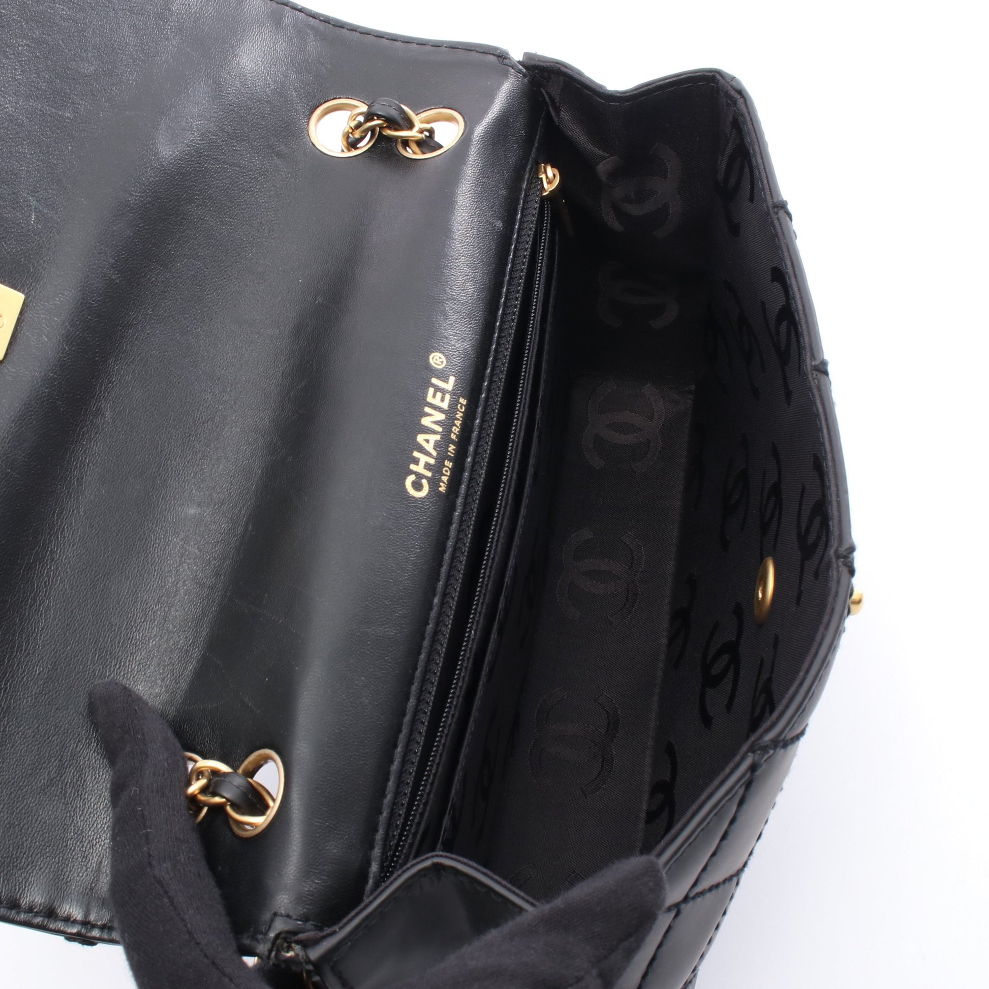ワイルドステッチ Wチェーンショルダーバッグ レザー ブラック ゴールド金具 シャネル バッグ CHANEL
