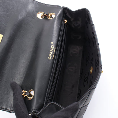 ワイルドステッチ Wチェーンショルダーバッグ レザー ブラック ゴールド金具 シャネル バッグ CHANEL