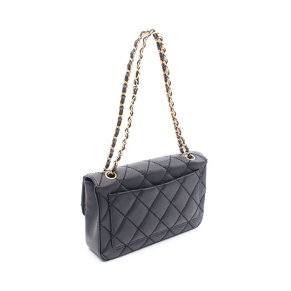 ワイルドステッチ Wチェーンショルダーバッグ レザー ブラック ゴールド金具 シャネル バッグ CHANEL