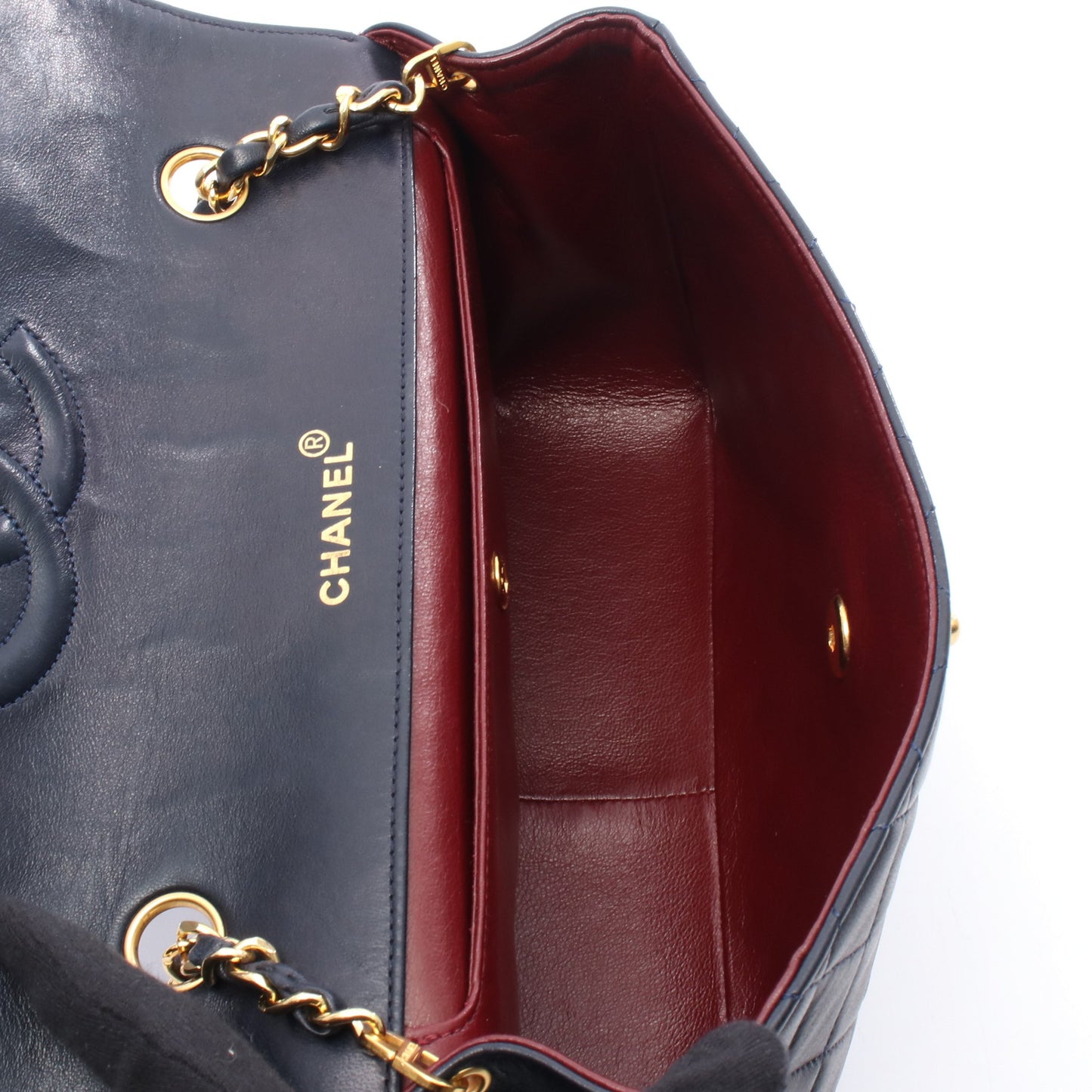 チェーンショルダーバッグ ラムスキン ネイビー ゴールド金具 シャネル バッグ CHANEL