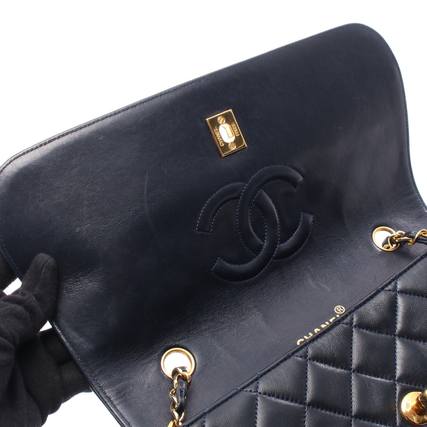 チェーンショルダーバッグ ラムスキン ネイビー ゴールド金具 シャネル バッグ CHANEL