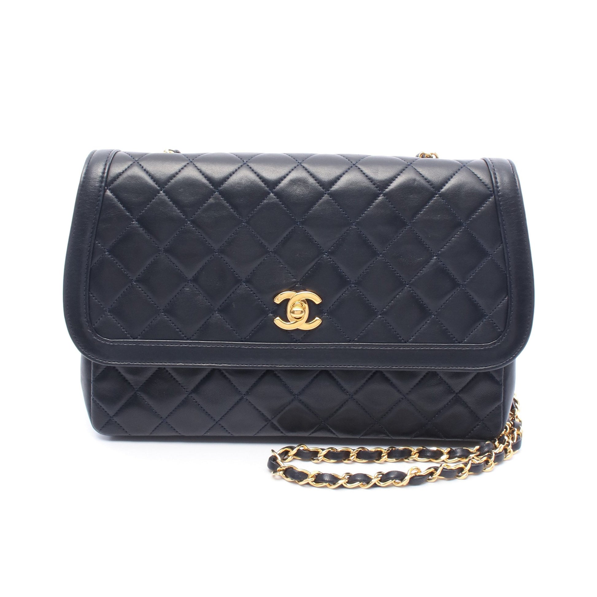 チェーンショルダーバッグ ラムスキン ネイビー ゴールド金具 シャネル バッグ CHANEL