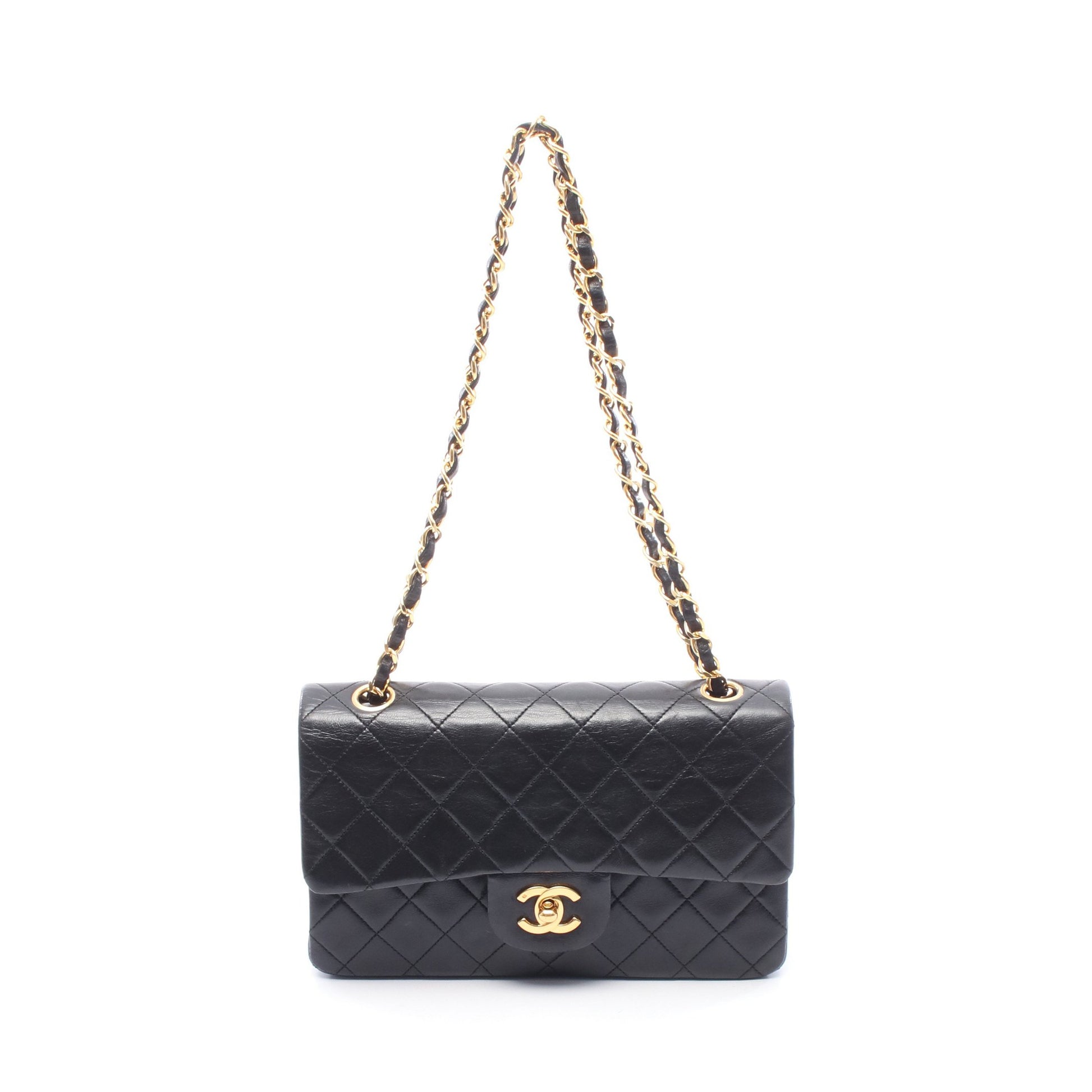 マトラッセ Wフラップ Wチェーンショルダーバッグ ラムスキン ブラック ゴールド金具 シャネル バッグ CHANEL