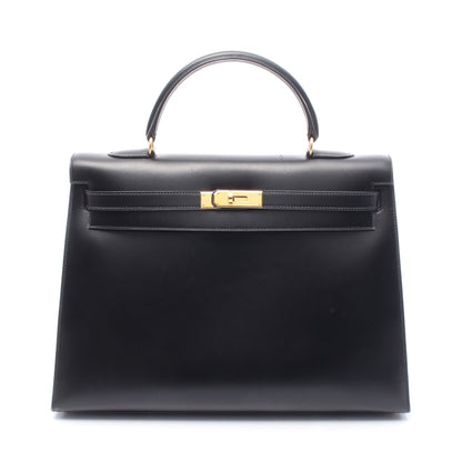 ケリー35 ハンドバッグ ボックスカーフ ブラック ゴールド金具 外縫い 2WAY ○Z刻印 エルメス バッグ HERMES