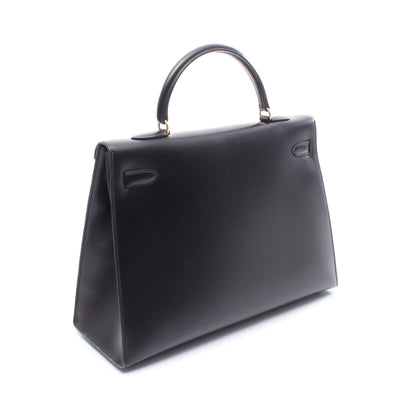 ケリー35 ハンドバッグ ボックスカーフ ブラック ゴールド金具 外縫い 2WAY ○Z刻印 エルメス バッグ HERMES