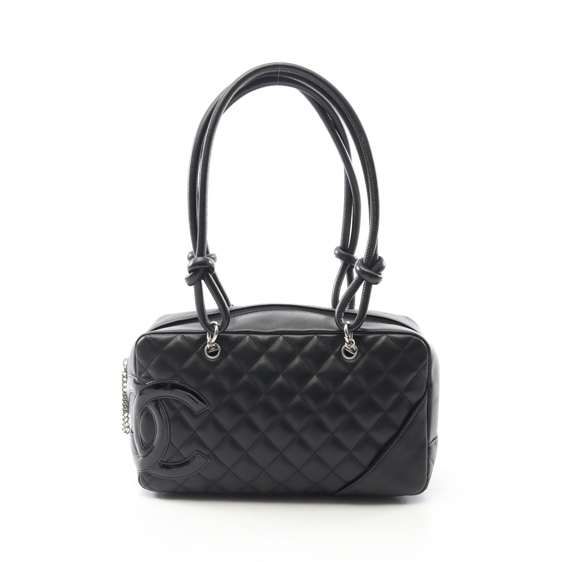 カンボンライン ボーリングバッグ ショルダーバッグ レザー エナメルレザー ブラック シルバー金具 シャネル バッグ CHANEL